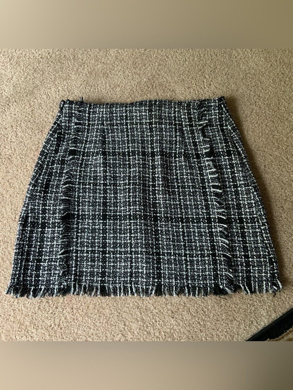 SHEIN Black & White Tweed Fringe Mini Skirt